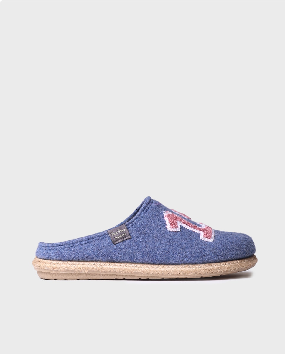 Zapatillas de casa abiertas de mujer con bordado - Toni Pons - Azul Azul-1
