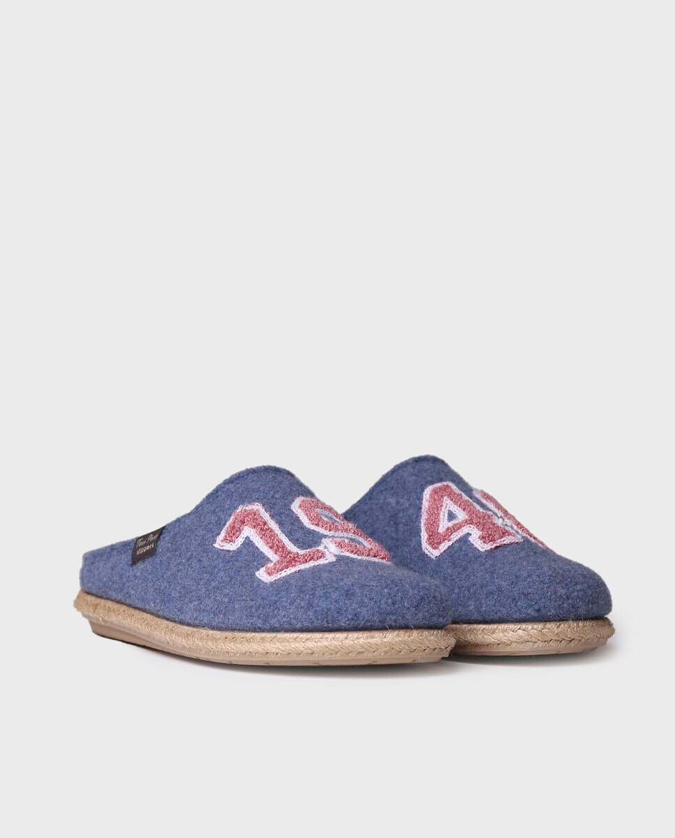 Zapatillas de casa abiertas de mujer con bordado - Toni Pons - Azul Azul-2