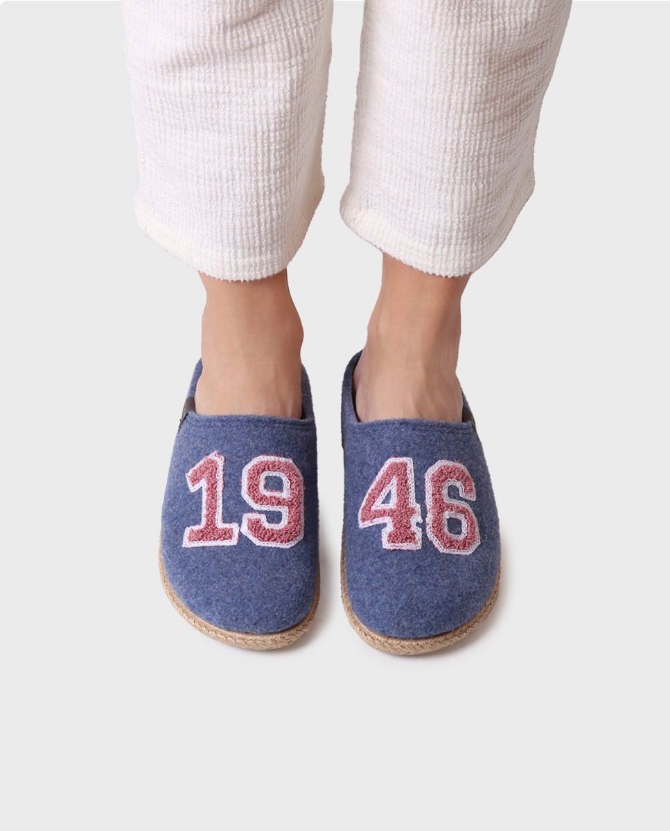 Zapatillas de casa abiertas de mujer con bordado - Toni Pons - Azul Azul-4