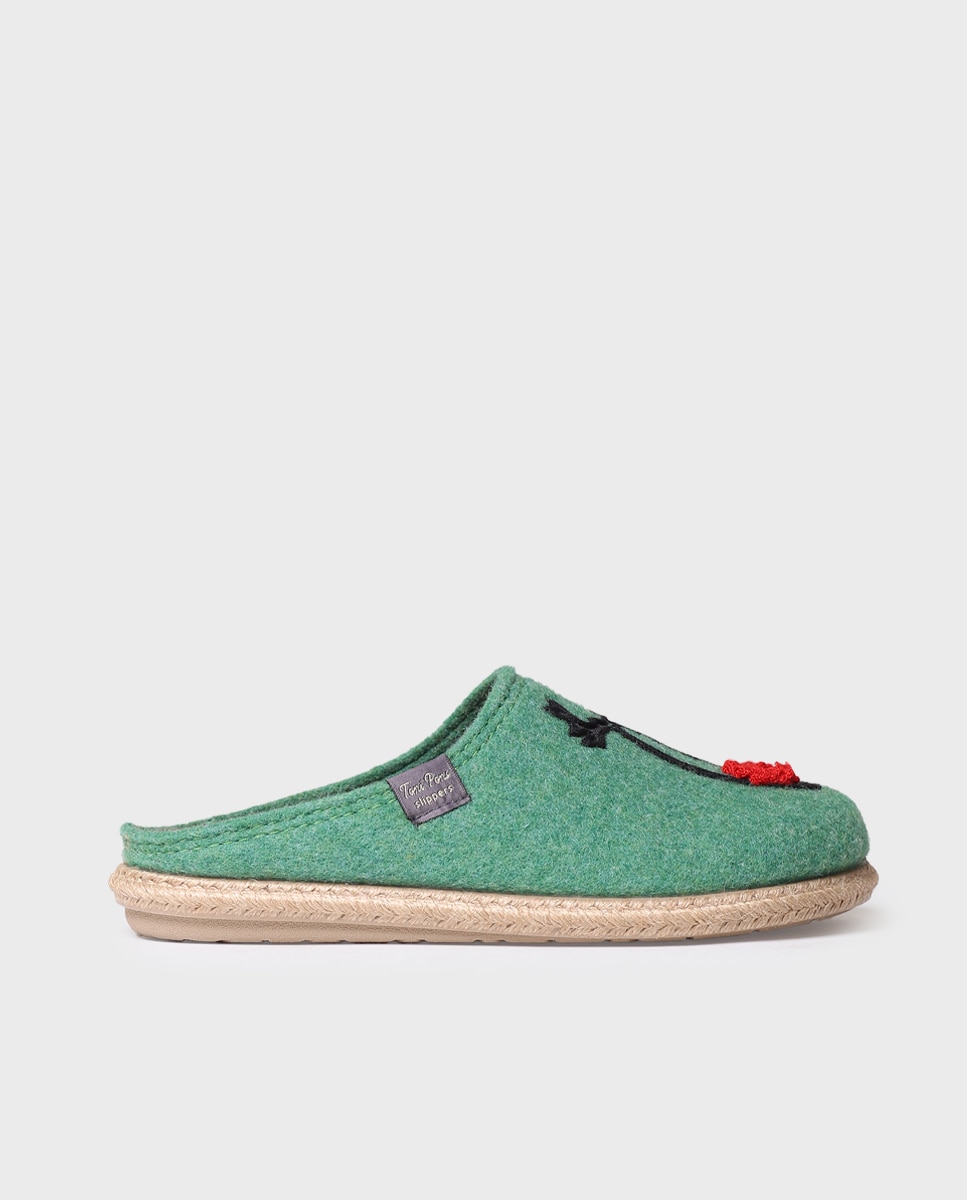 Imagen 0 de Zapatillas de casa abiertas de mujer de fieltro con suela antideslizante Verde