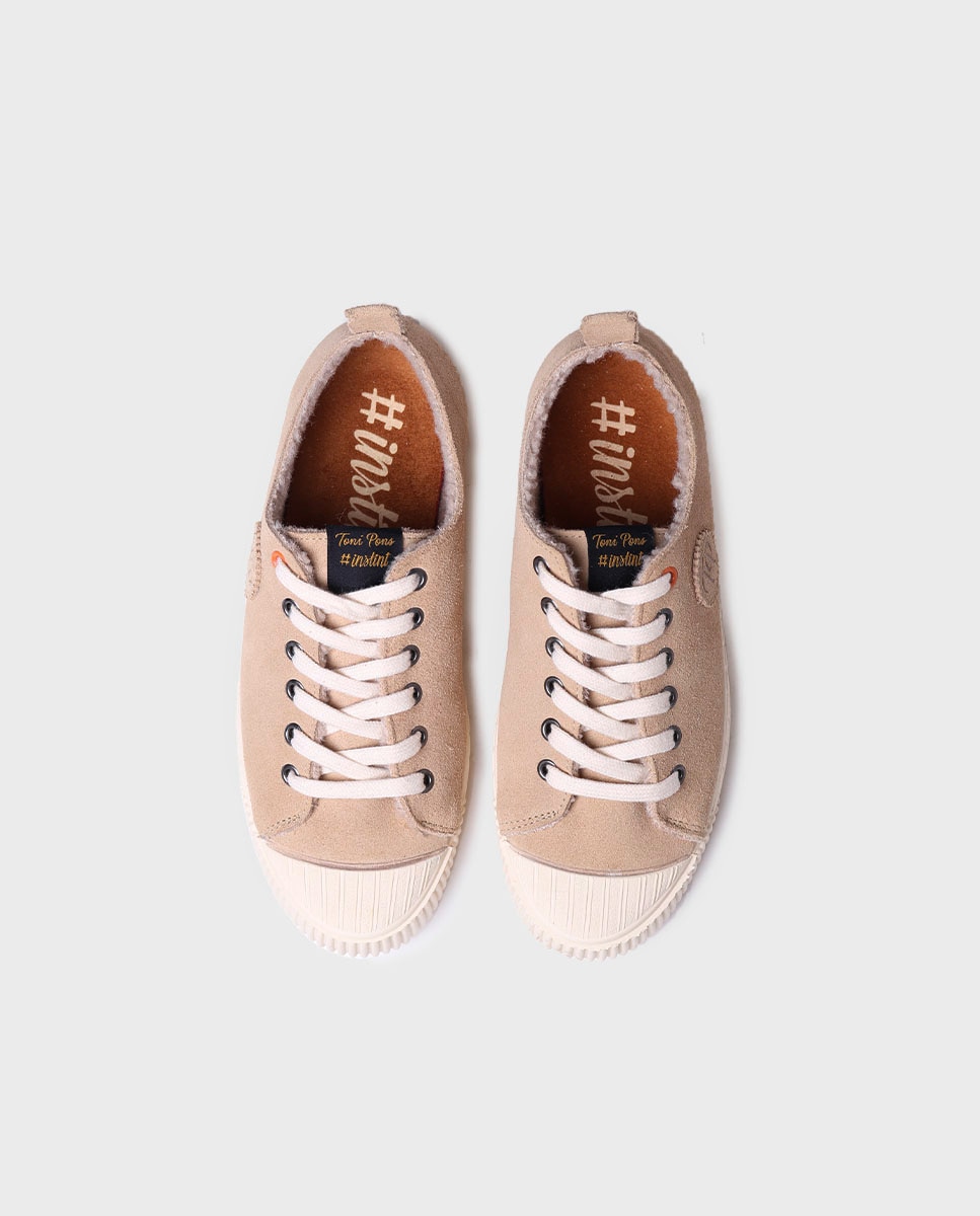 Zapatillas de mujer de serraje con cordones - Toni Pons - Beige Beige-3