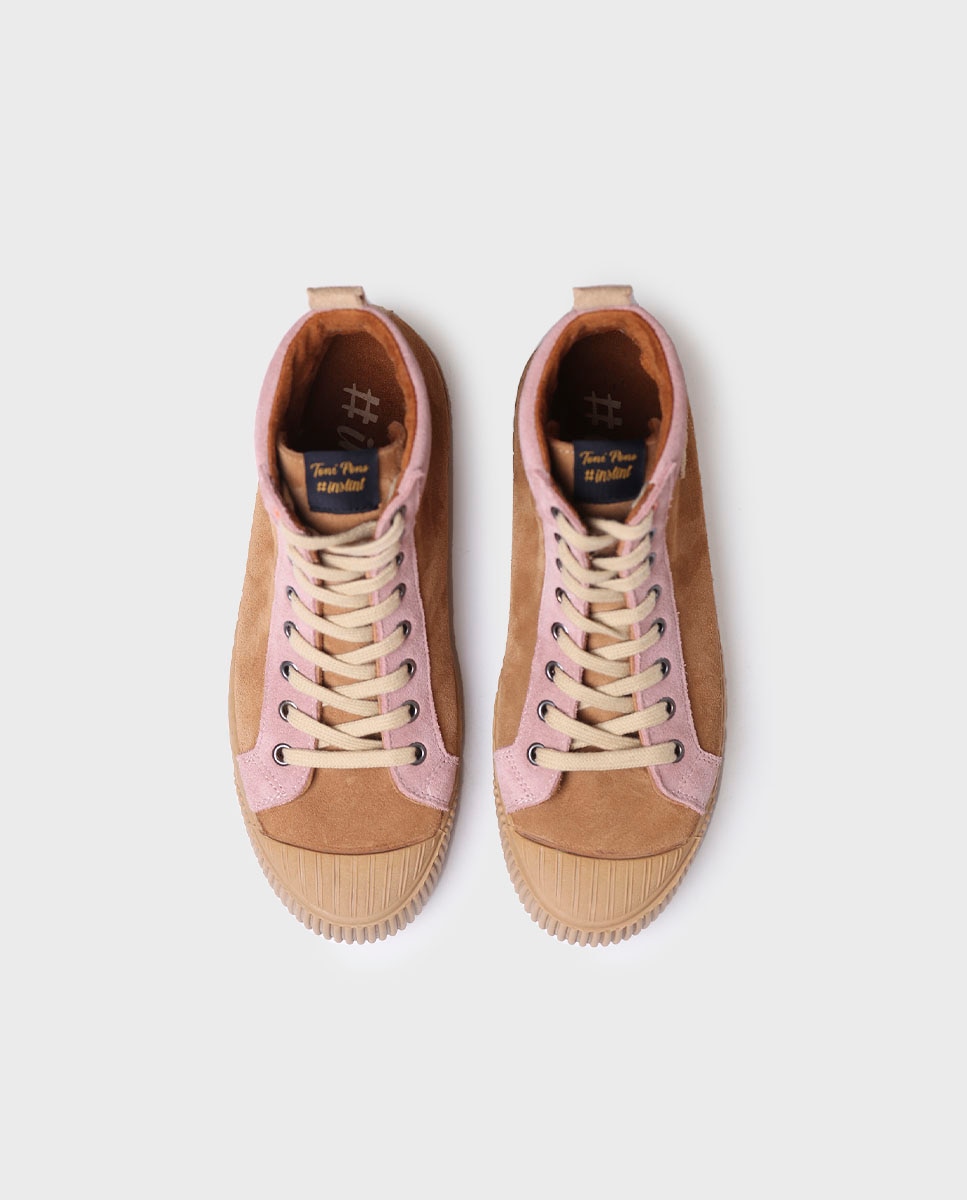 Zapatillas de mujer de serraje con cordones - Toni Pons - Marrón claro Marrón claro-3