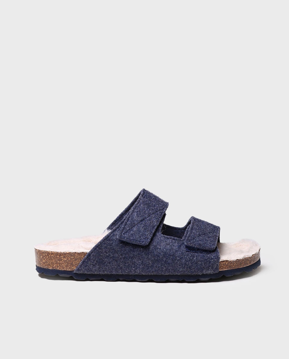 Imagen 0 de Zapatillas de casa abiertas de mujer de fieltro con suela antideslizante Azul marino