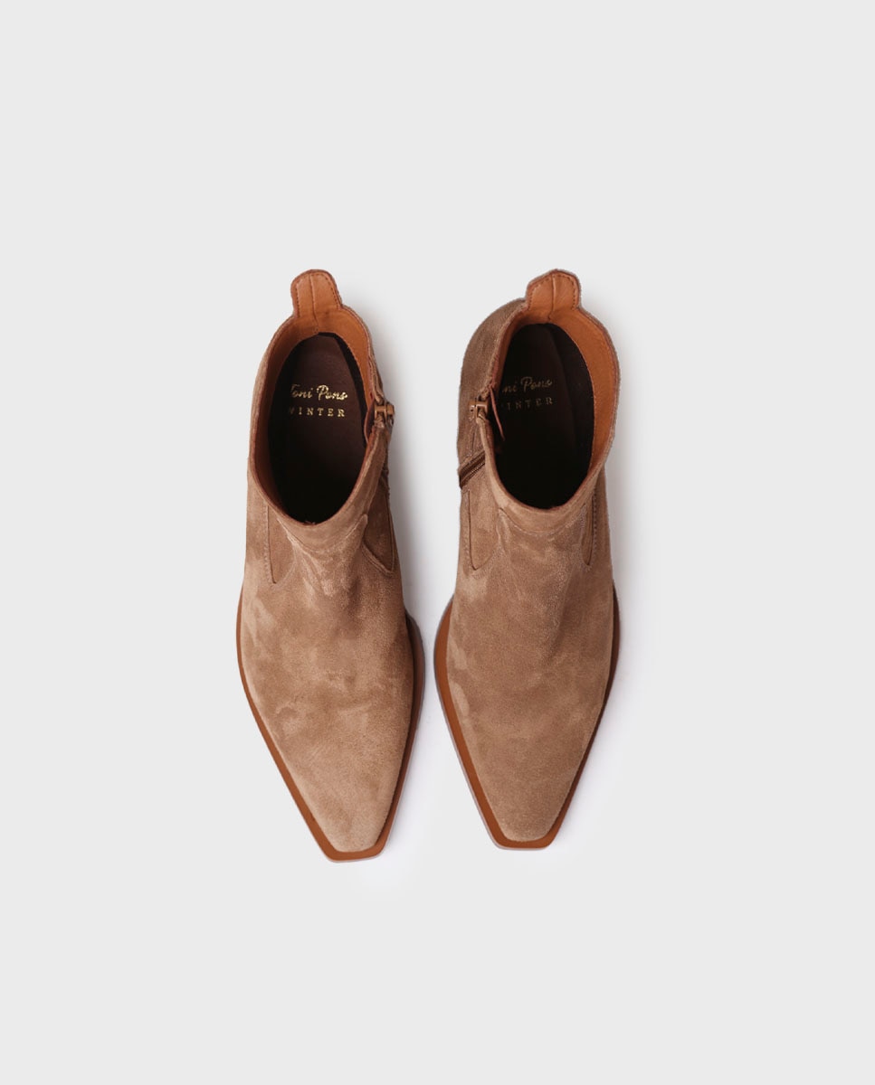 Botines de mujer de serraje con cremallera - Toni Pons - Marrón Marrón-3