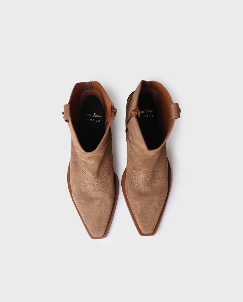 Botines de mujer de serraje con cremallera - Toni Pons - Marrón Marrón-3