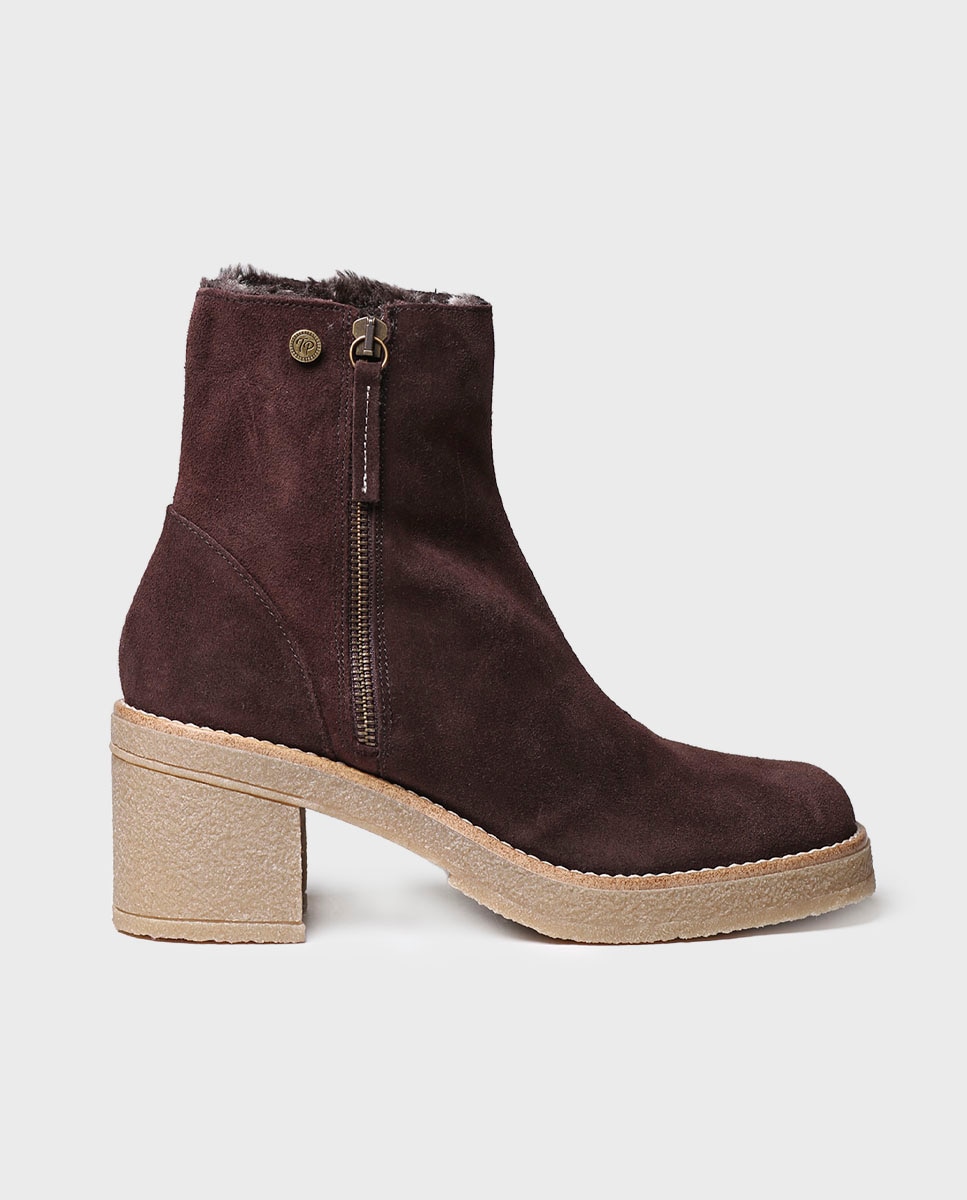 Botines de mujer de serraje con cremallera - Toni Pons - Marrón oscuro Marrón oscuro-1