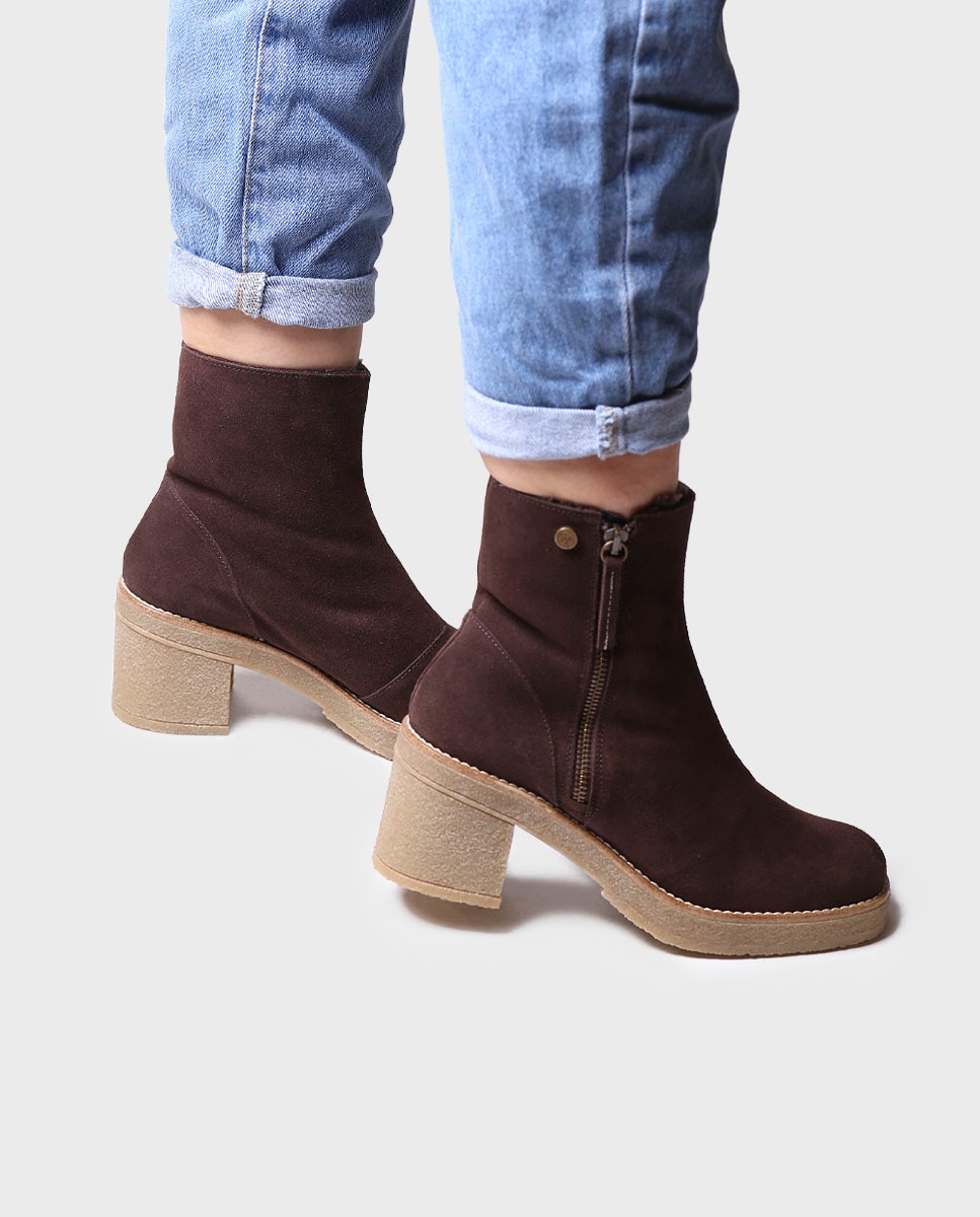 Botines de mujer de serraje con cremallera - Toni Pons - Marrón oscuro Marrón oscuro-4