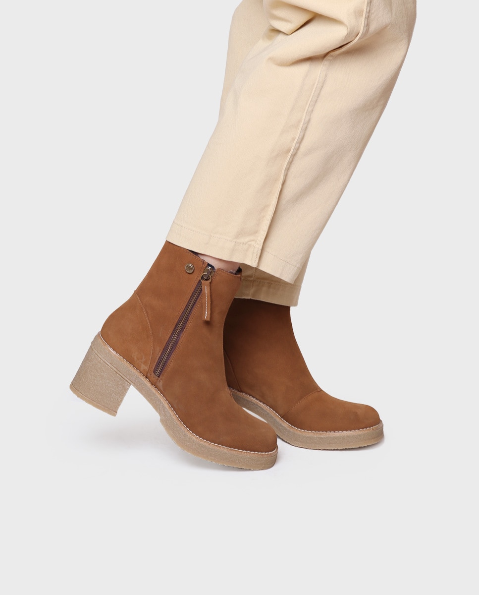 Botines de mujer de serraje con cremallera - Toni Pons - Marrón Marrón-4