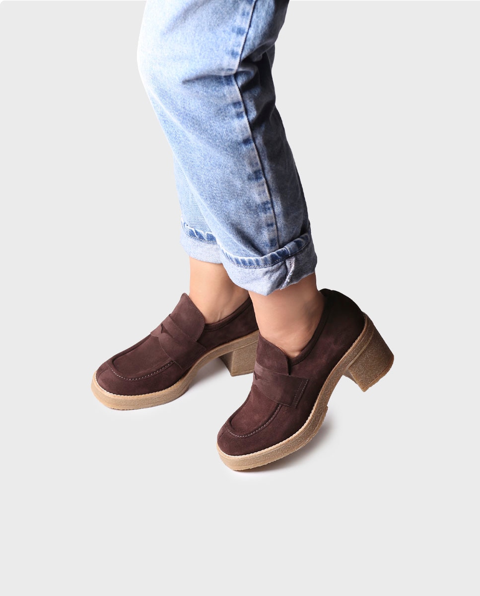 Mocasines de mujer de tacón hechos en serraje - Toni Pons - Marrón Marrón-4