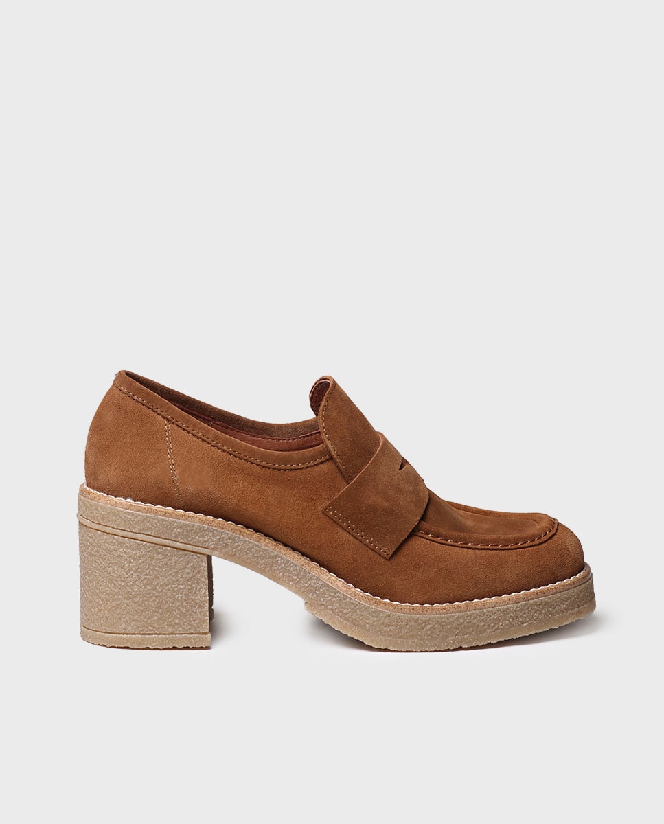 Mocasines de mujer de tacón hechos en serraje - Toni Pons - Marrón claro Marrón claro-1