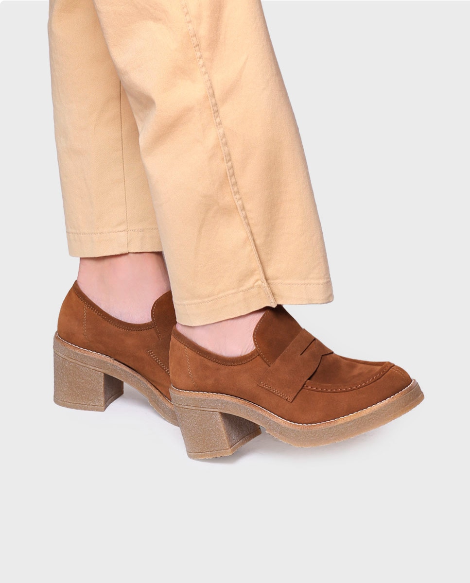 Mocasines de mujer de tacón hechos en serraje - Toni Pons - Marrón claro Marrón claro-4
