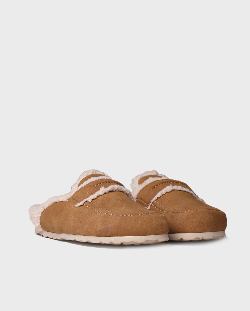 Zapatillas de casa abiertas de mujer de tejido con suela antideslizante - Toni Pons - Marrón Marrón-2