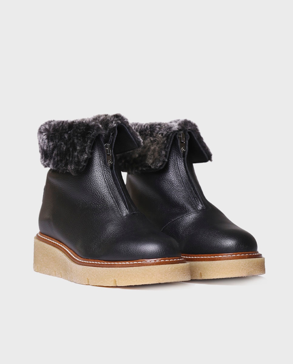 Botines con pelo de mujer de piel con cremallera frontal - Toni Pons - Negro Negro-2