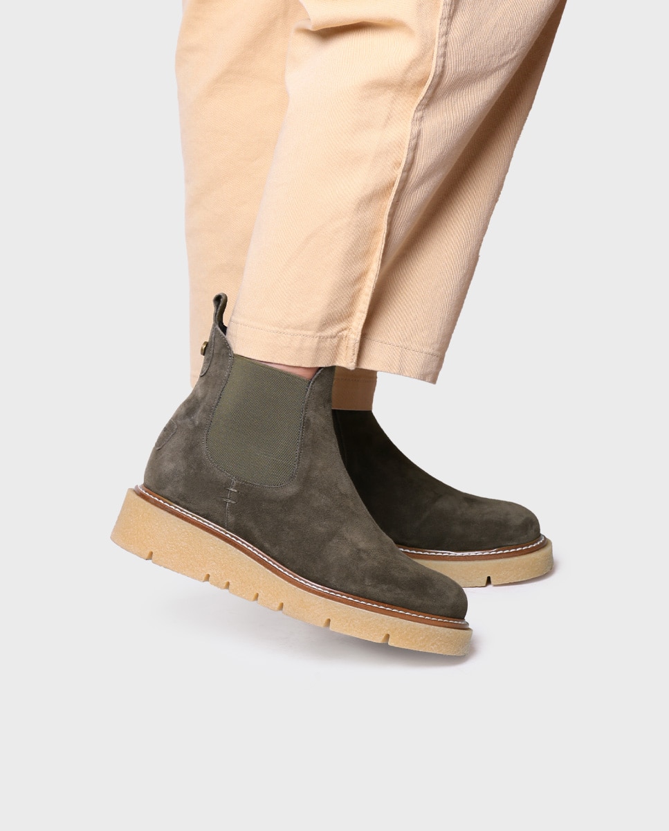 Botines de mujer de serraje con elásticos - Kaki Kaki-4