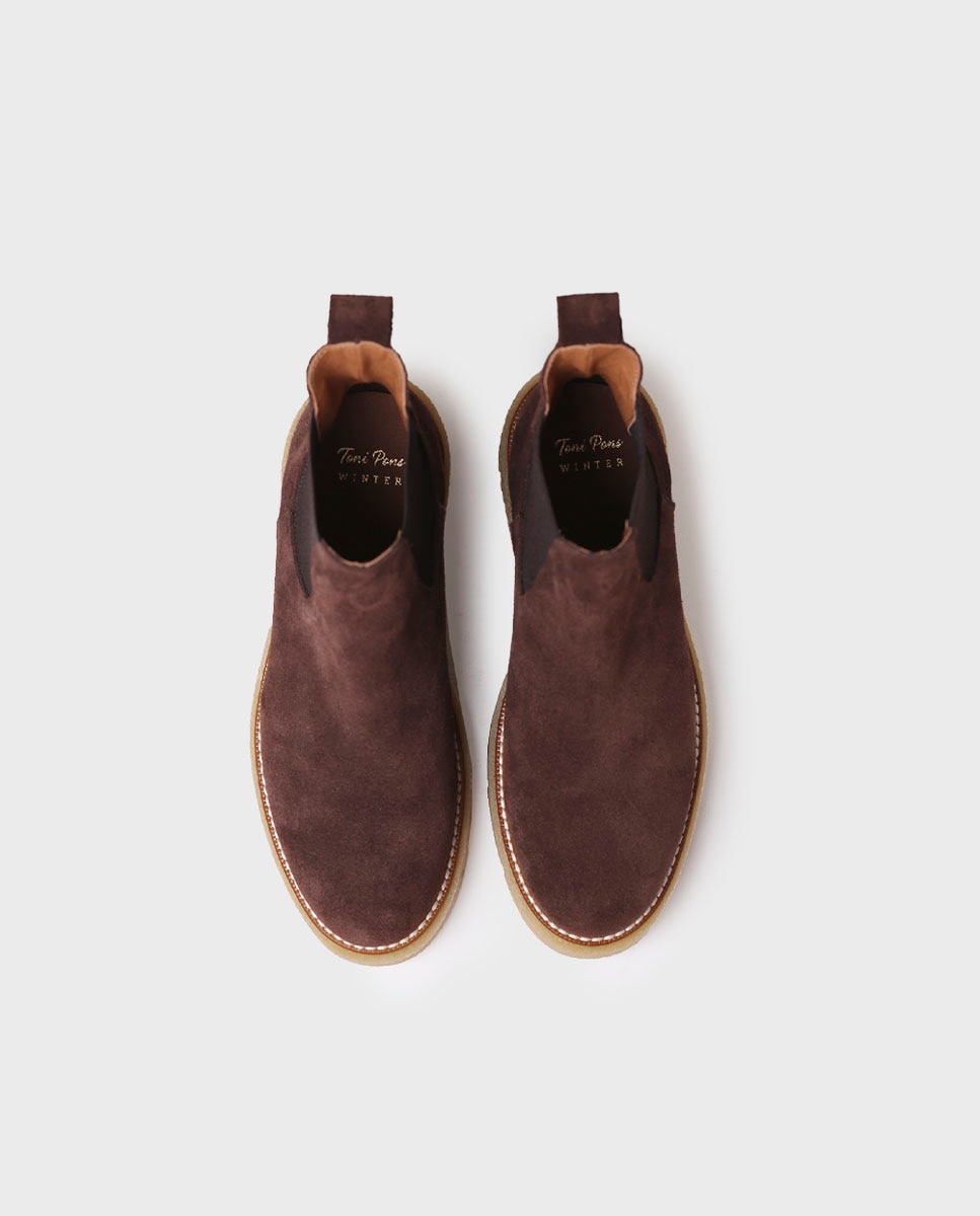 Botines de mujer de serraje con elásticos - Toni Pons - Marrón oscuro Marrón oscuro-3