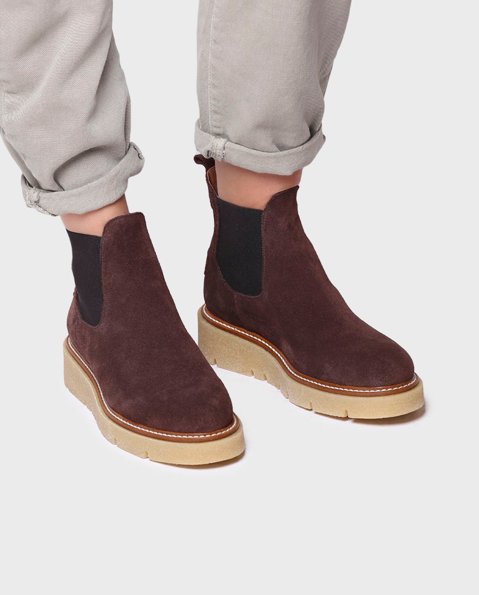 Botines de mujer de serraje con elásticos - Toni Pons - Marrón oscuro Marrón oscuro-4