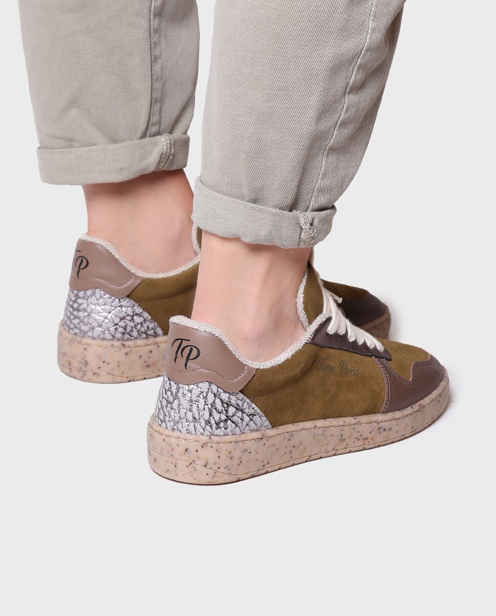 Zapatillas de piel de mujer de serraje con cordones - Toni Pons - Verde Verde-4