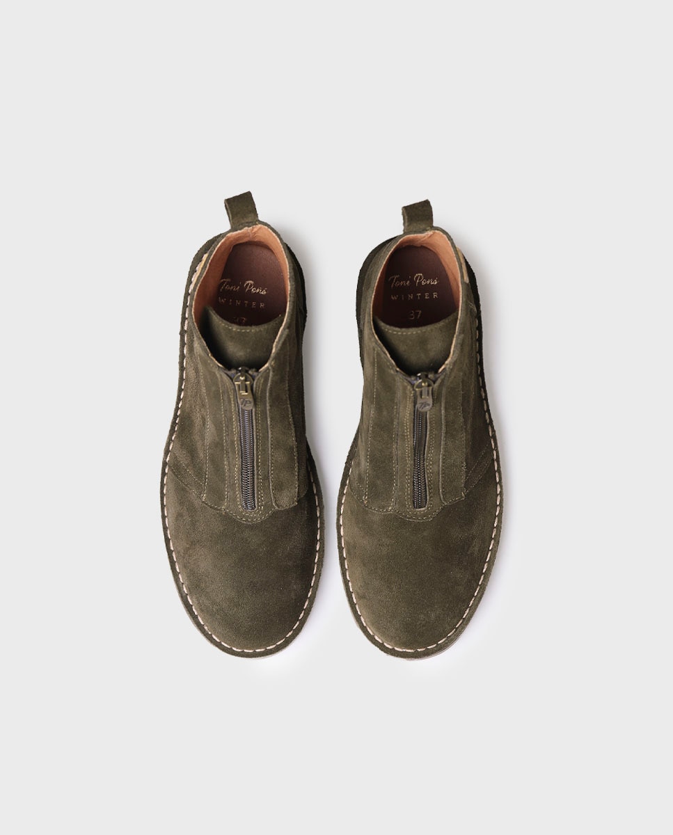 Botines de mujer de serraje con cremallera - Toni Pons - Kaki Kaki-3
