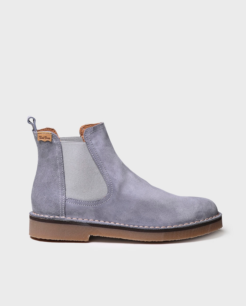 Botines de mujer de serraje con elásticos - Azul Azul-1