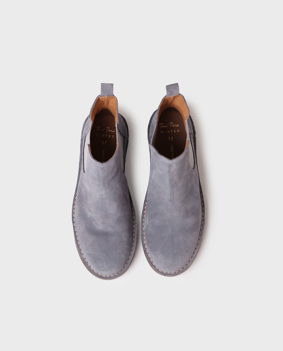 Botines de mujer de serraje con elásticos - Azul Azul-3