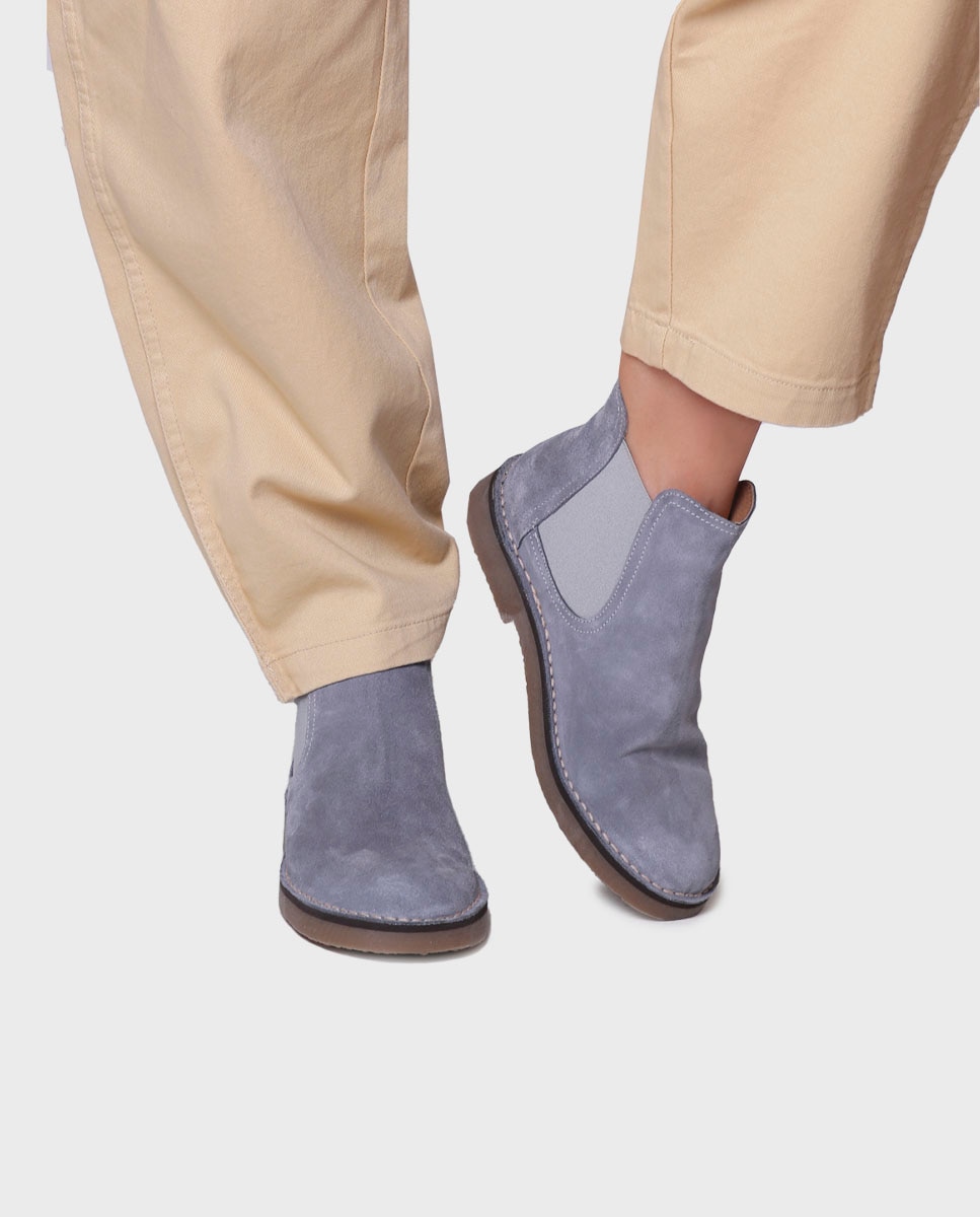 Botines de mujer de serraje con elásticos - Azul Azul-4