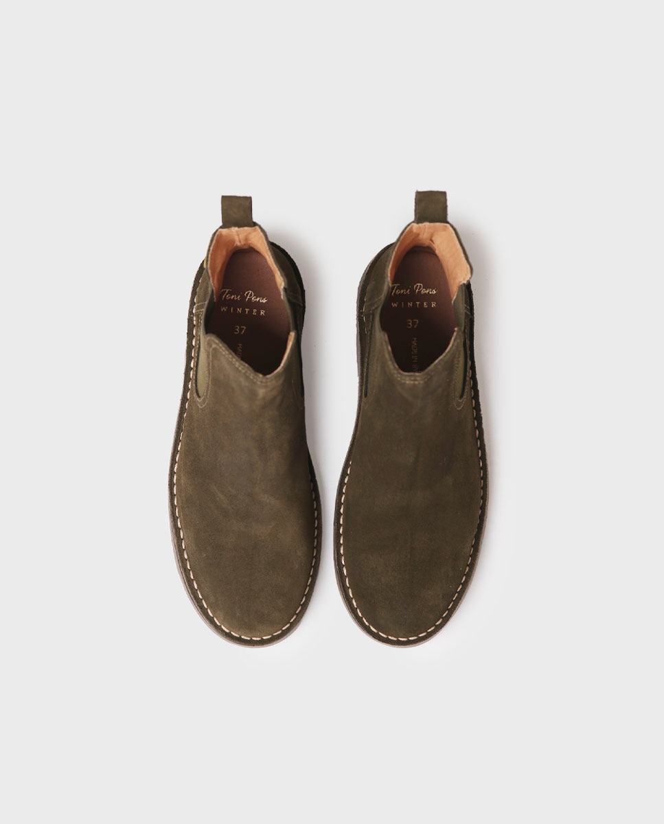 Botines de mujer de serraje con elásticos - Kaki Kaki-3