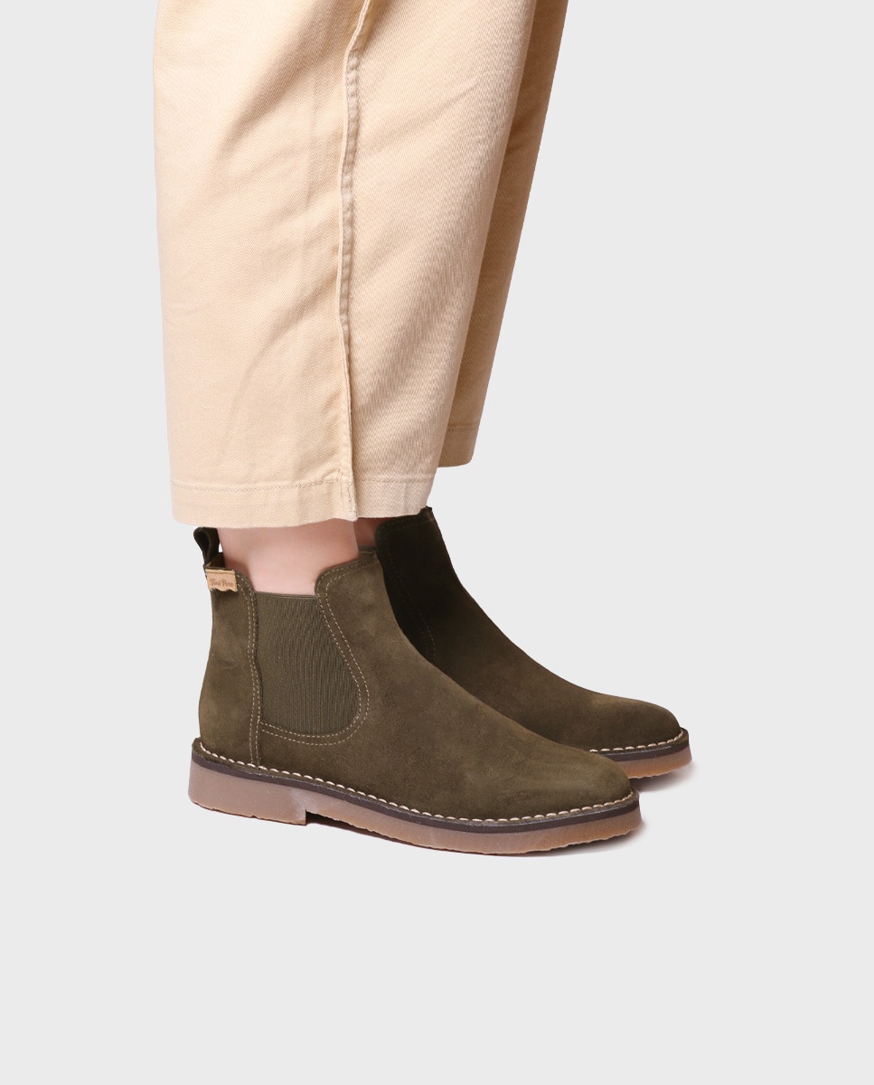 Botines de mujer de serraje con elásticos - Kaki Kaki-4