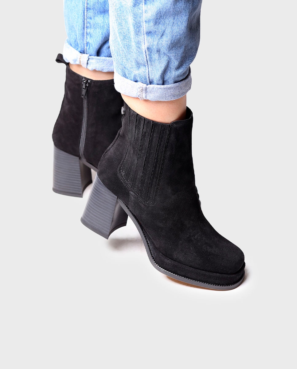 Botines de mujer de tacón hechos en serraje - Toni Pons - Negro Negro-4