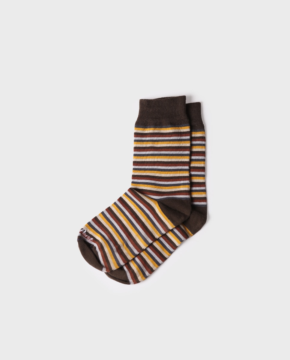 Imagen 0 de Calcetines de algodón de hombre de rayas Marrón oscuro
