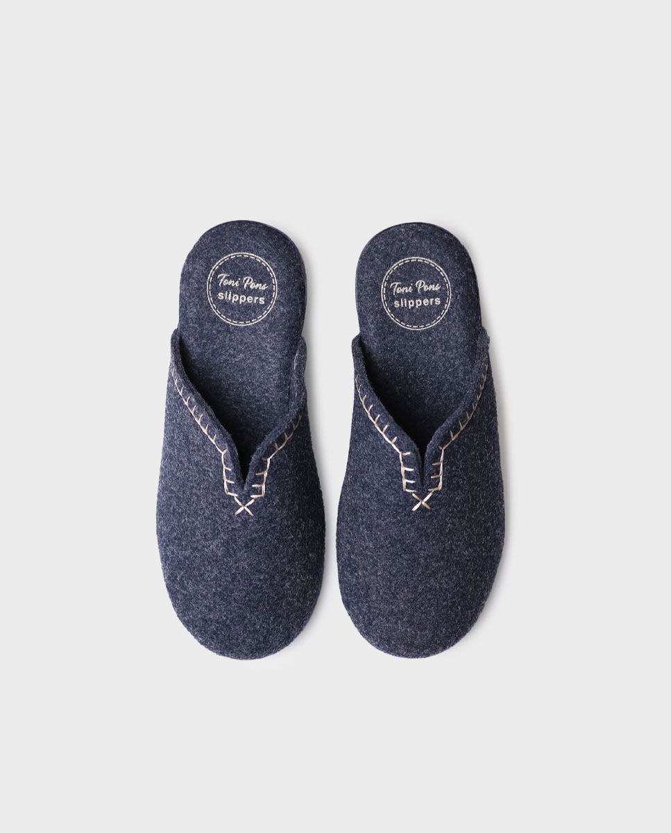 Zapatillas de casa cerradas de mujer de fieltro reciclado - Toni Pons - Azul marino Azul marino-3