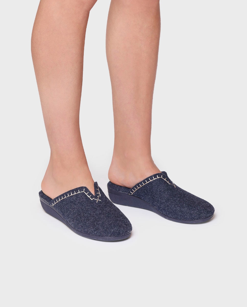 Zapatillas de casa cerradas de mujer de fieltro reciclado - Toni Pons - Azul marino Azul marino-4