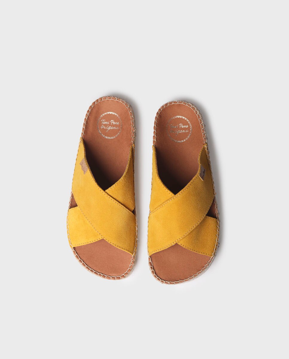 Sandalias planas de mujer cruzadas de serraje - Toni Pons - Amarillo Amarillo-4