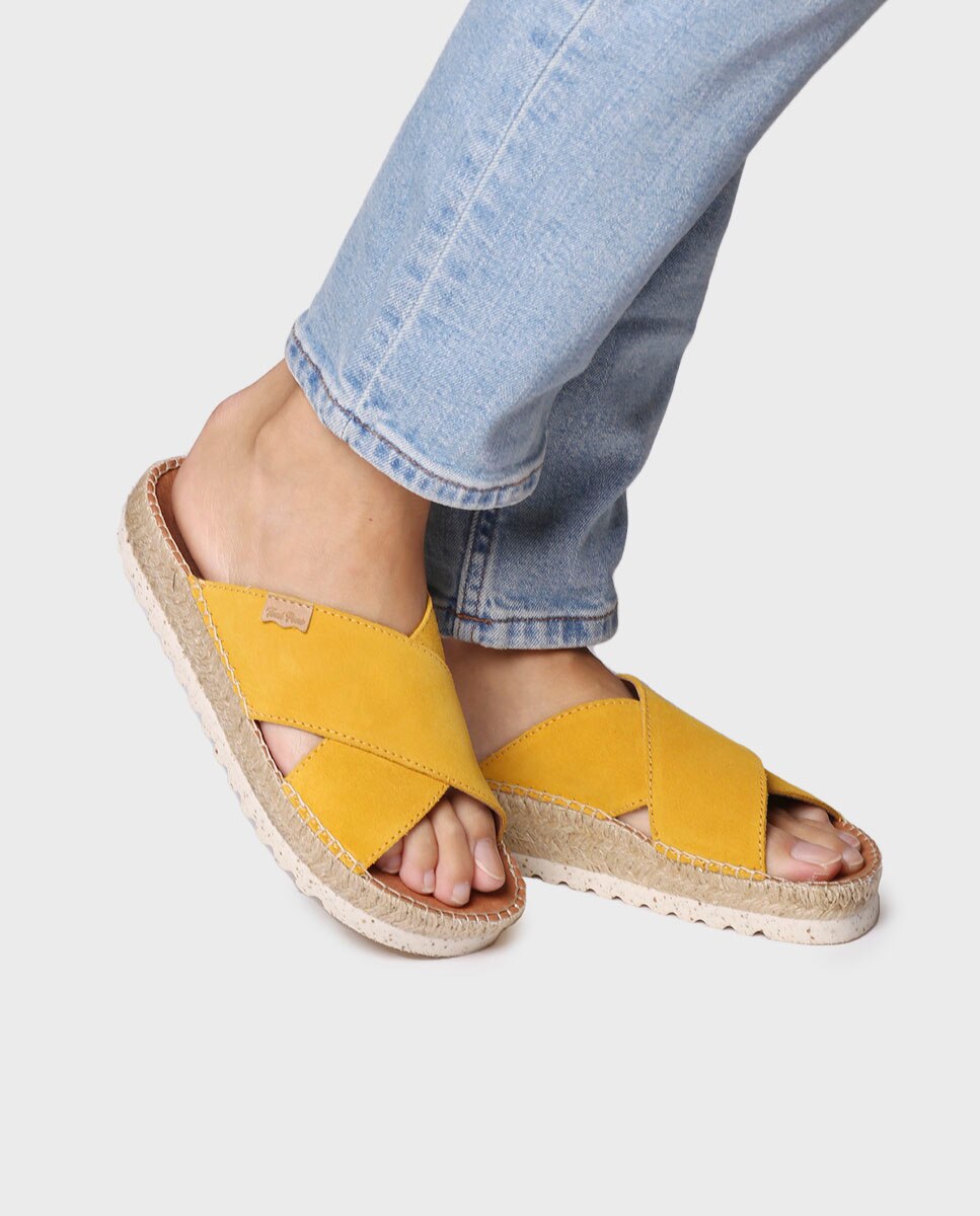 Sandalias planas de mujer cruzadas de serraje - Toni Pons - Amarillo Amarillo-3