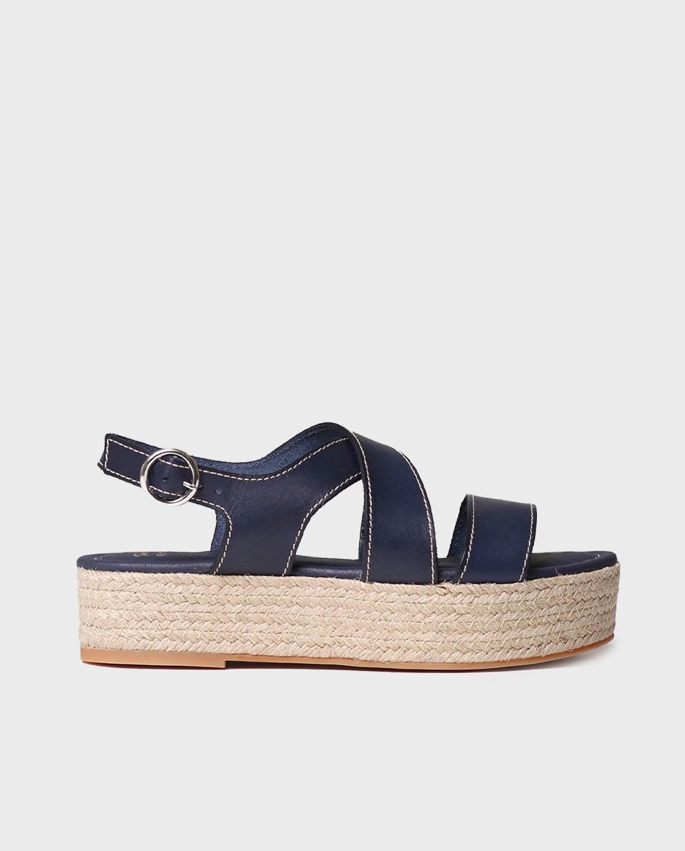 Sandalias de plataforma de mujer de piel con hebilla - Toni Pons - Azul marino Azul marino-1