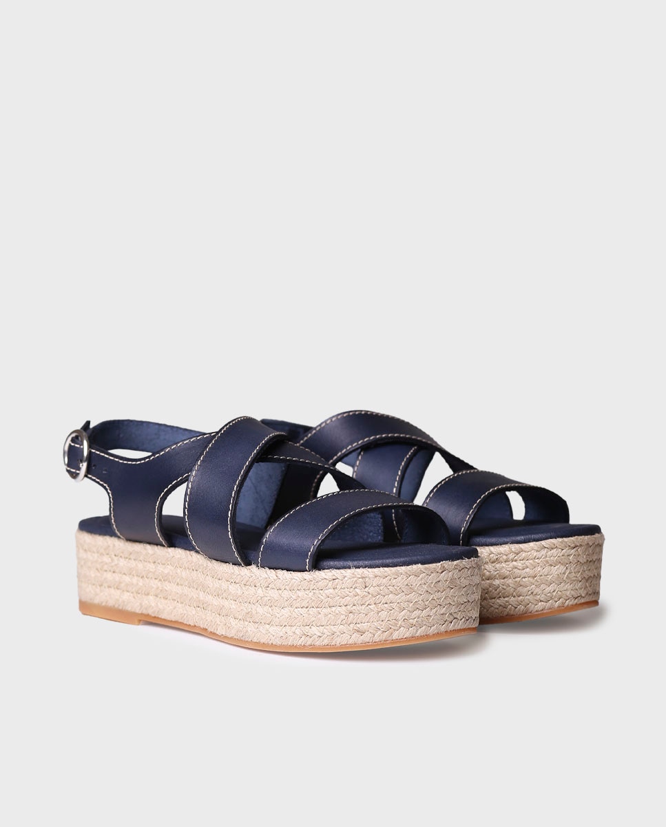 Sandalias de plataforma de mujer de piel con hebilla - Toni Pons - Azul marino Azul marino-4