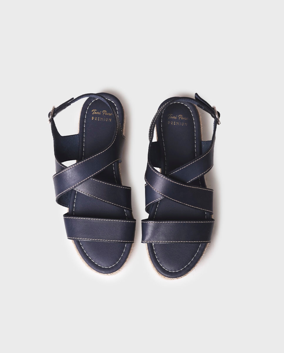 Sandalias de plataforma de mujer de piel con hebilla - Toni Pons - Azul marino Azul marino-3