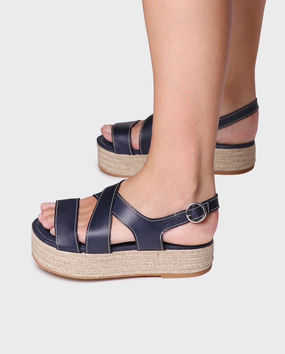 Sandalias de plataforma de mujer de piel con hebilla - Toni Pons - Azul marino Azul marino-2