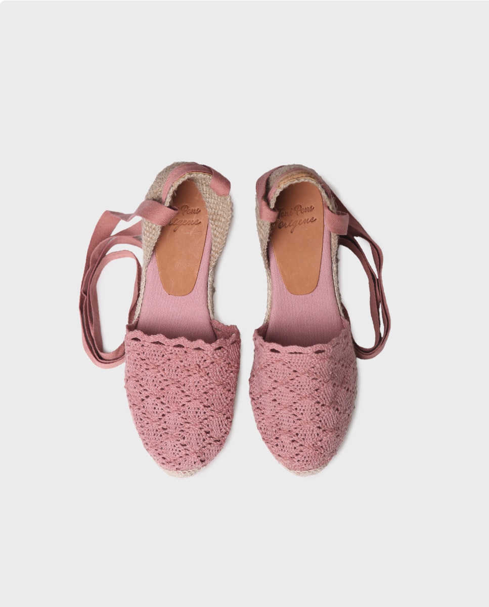 Imagen 4 de Alpargatas de cuña de mujer de tejido con cintas - Rosa Rosa