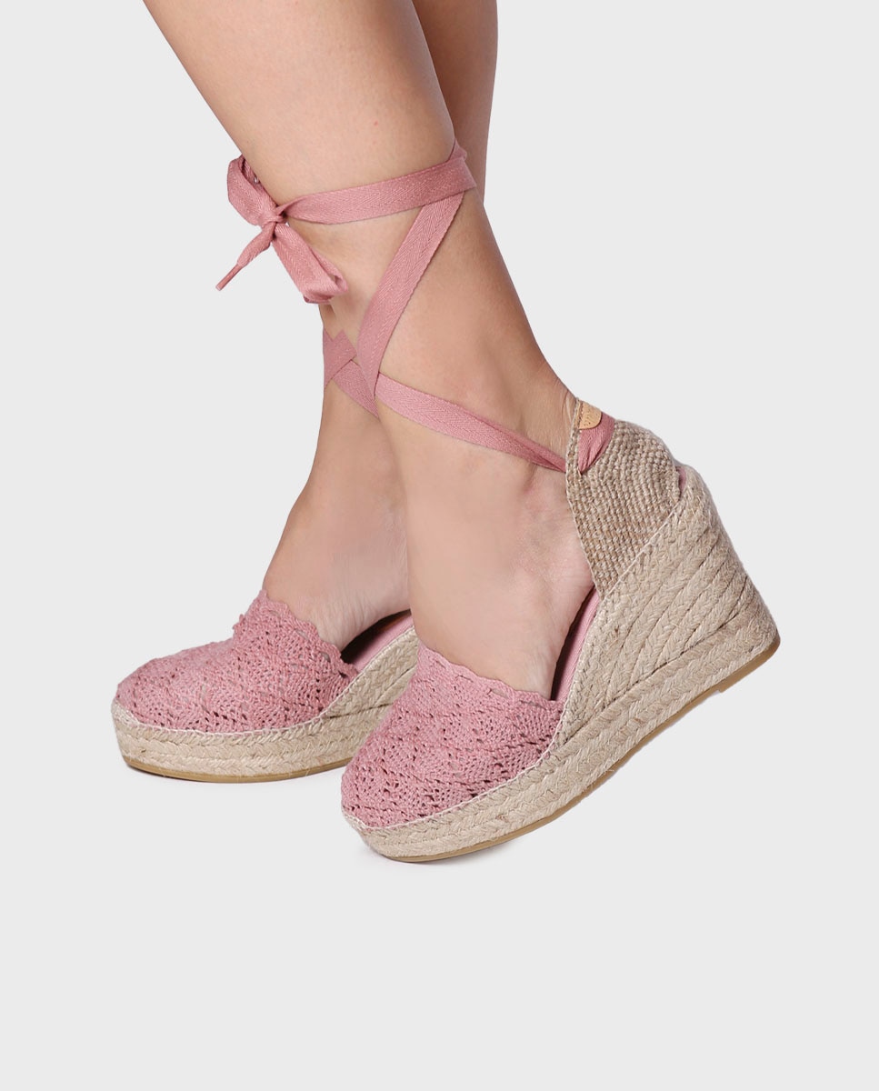 Imagen 3 de Alpargatas de cuña de mujer de tejido con cintas - Rosa Rosa