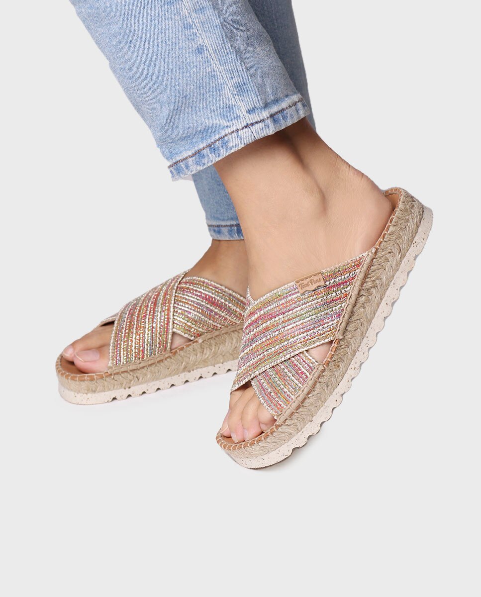 Sandalias planas de mujer cruzadas de tejido - Toni Pons - Multicolor Multicolor-2