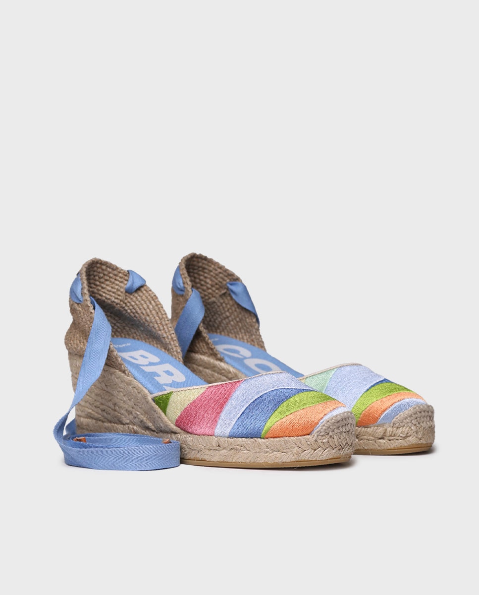 Alpargatas de cuña de mujer estampadas con cintas - Toni Pons - Azul Azul-4