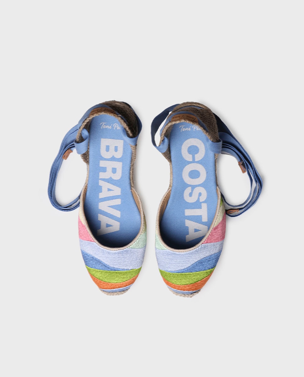 Alpargatas de cuña de mujer estampadas con cintas - Toni Pons - Azul Azul-3