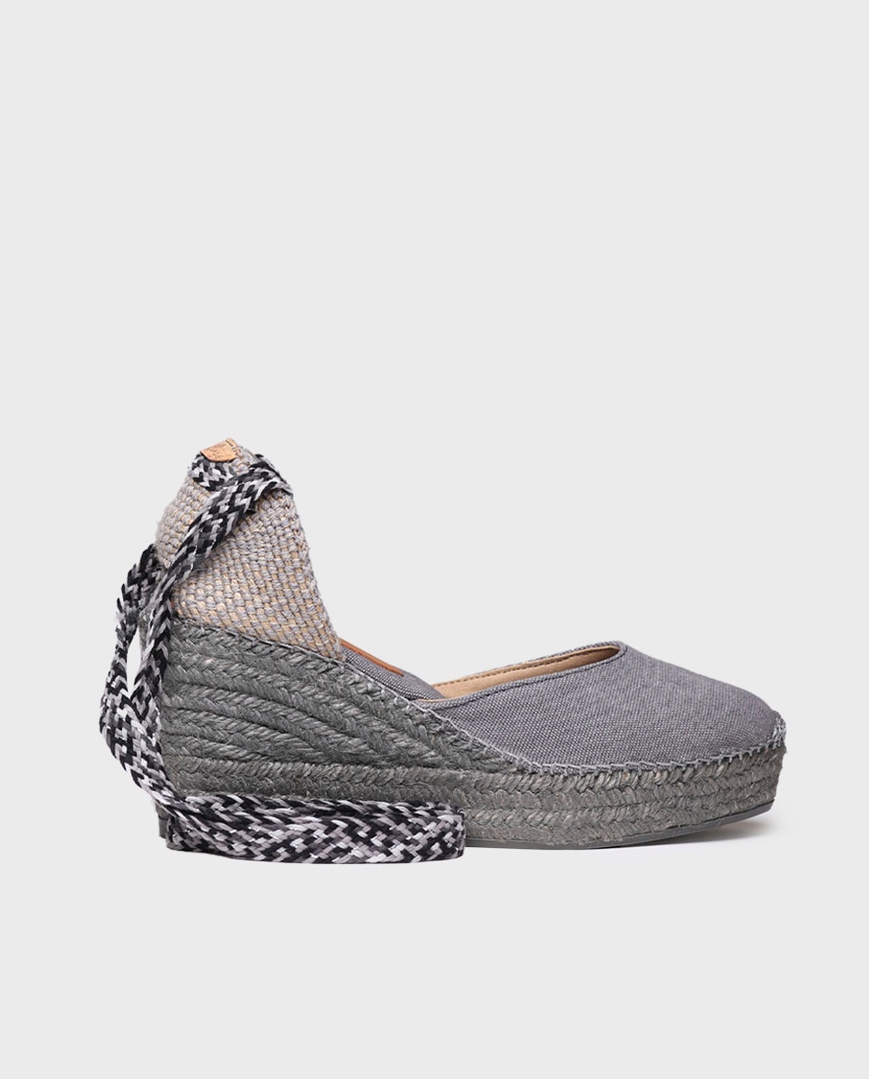 Imagen 1 de Alpargatas de cuña de mujer de tejido con cintas - Gris Gris