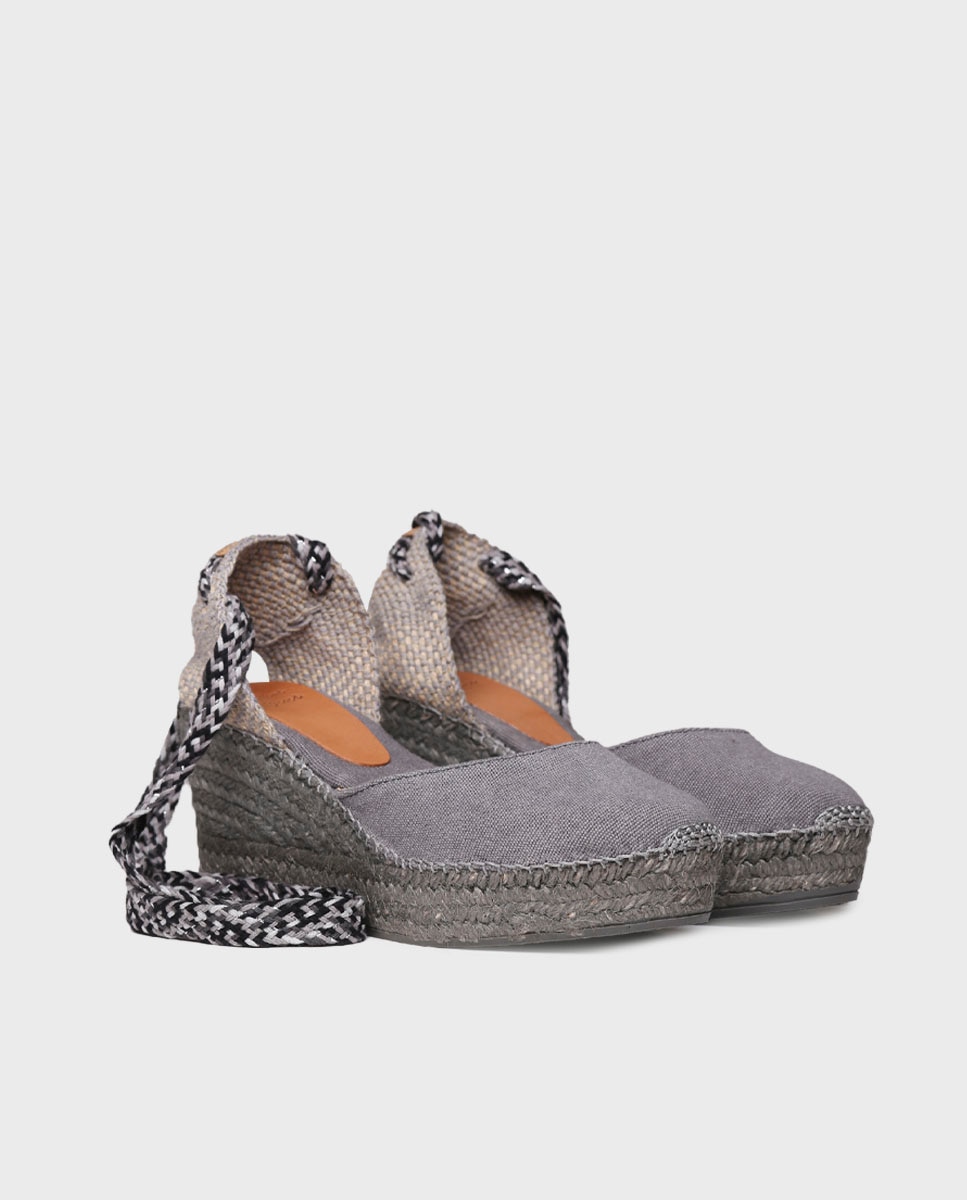 Imagen 3 de Alpargatas de cuña de mujer de tejido con cintas - Gris Gris