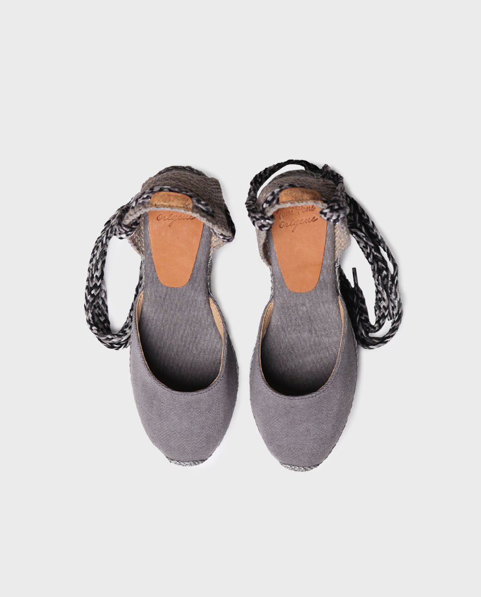 Imagen 4 de Alpargatas de cuña de mujer de tejido con cintas - Gris Gris