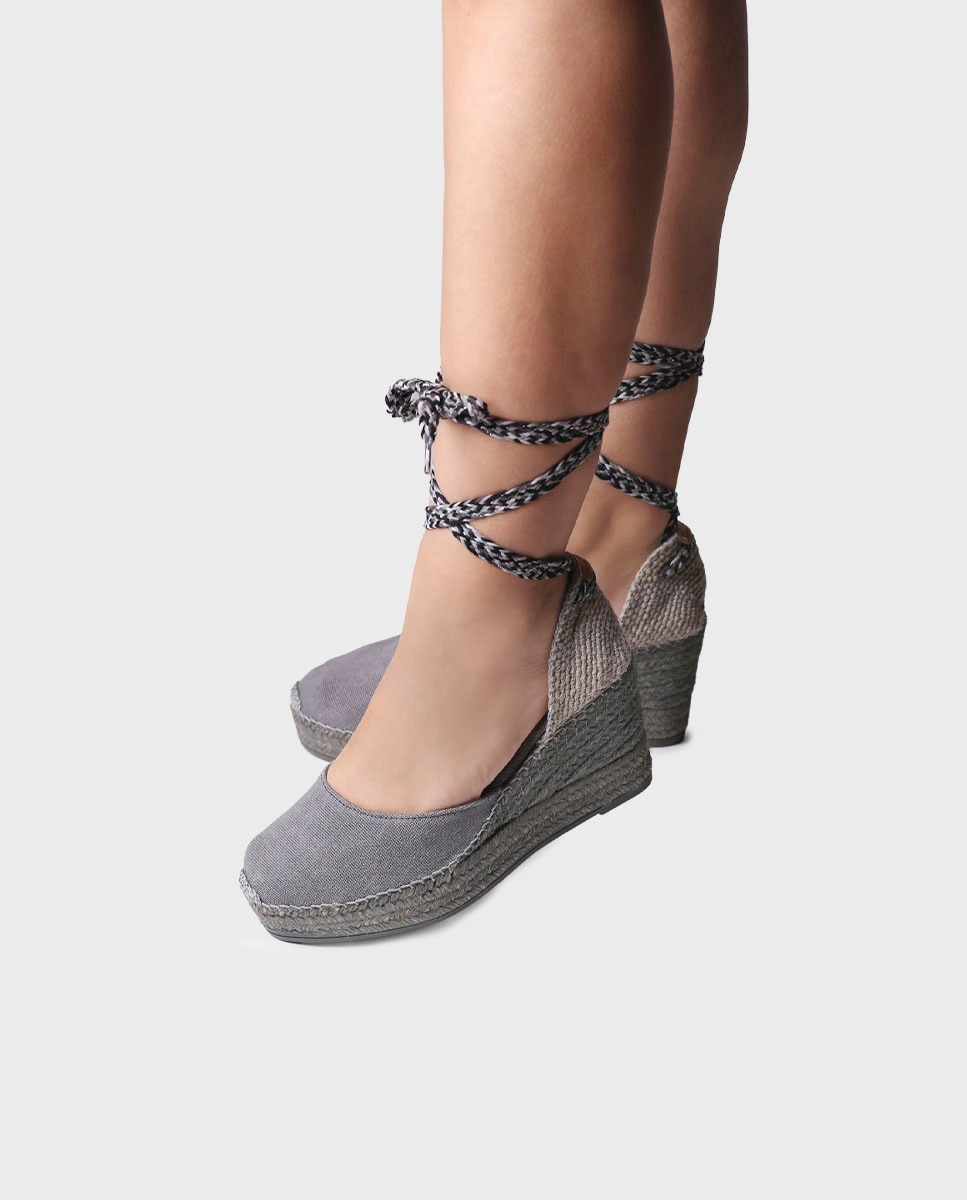 Imagen 2 de Alpargatas de cuña de mujer de tejido con cintas - Gris Gris