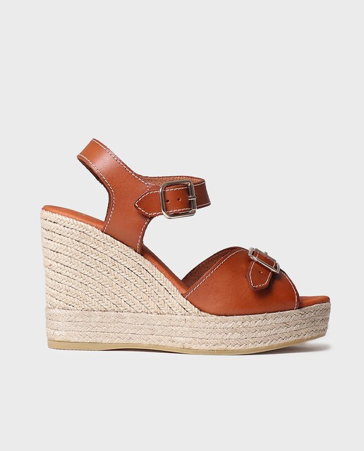 Imagen 0 de Alpargatas de cuña de mujer de piel con hebilla