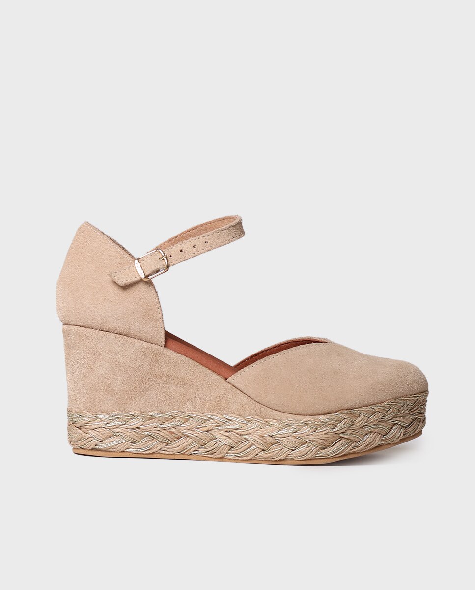 Alpargatas de plataforma de mujer de serraje con hebilla - Toni Pons - Beige Beige-1