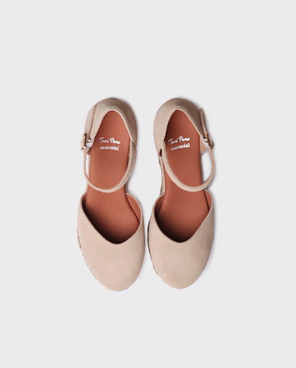 Alpargatas de plataforma de mujer de serraje con hebilla - Toni Pons - Beige Beige-2