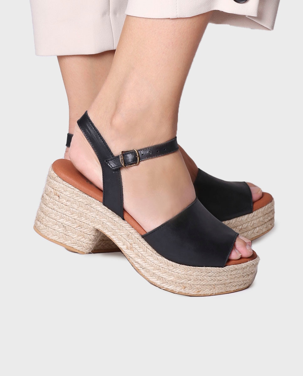 Alpargatas de plataforma de mujer de piel con hebilla - Toni Pons - Negro Negro-2
